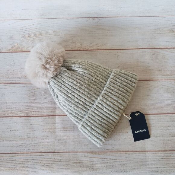 Hat Attack City Beanie w/Cozy Lining Faux Pom Pom in Oat Beige Knitted One Size main image 6